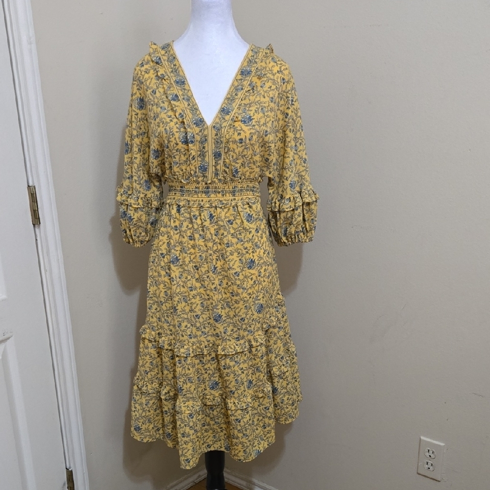 Womens Max Studio Floral Yellow Dress Sz Small